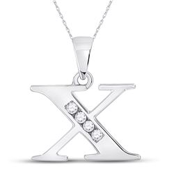 Womens Round Diamond X Initial Letter Pendant 1/20 Cttw 10kt White Gold - REF-6F5W