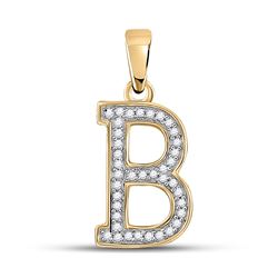 Womens Round Diamond Initial B Letter Pendant 1/12 Cttw 10kt Yellow Gold - REF-5Y9N
