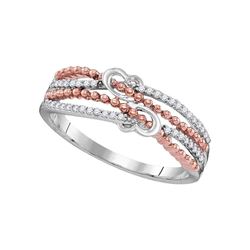 Womens Round Diamond Heart Roped 2-tone Rose Band Ring 1/8 Cttw 10kt White Gold - REF-12W5K