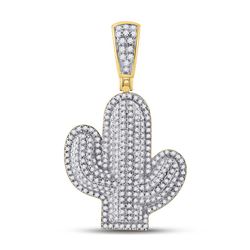 Mens Round Diamond Cactus Charm Pendant 1 Cttw 10kt Yellow Gold - REF-49M9H