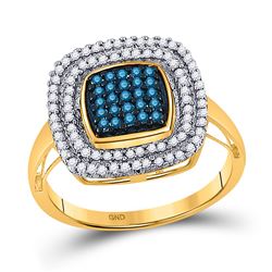 Womens Round Blue Color Enhanced Diamond Square Frame Cluster Ring 1/2 Cttw 10kt Yellow Gold - REF-2