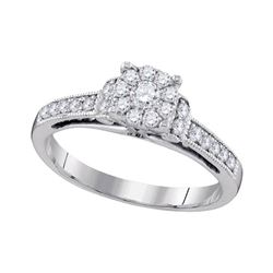 Round Diamond Cluster Bridal Wedding Engagement Ring 1/2 Cttw 10kt White Gold - REF-40M9H