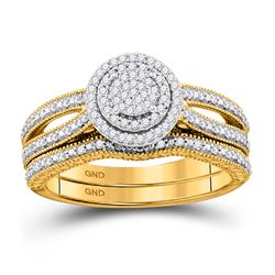 Round Diamond Cluster Bridal Wedding Ring Band Set 1/3 Cttw 10kt Yellow Gold - REF-30W5K
