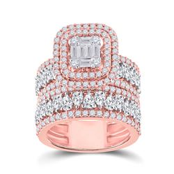 Baguette Diamond Bridal Wedding Ring Band Set 3-5/8 Cttw 14kt Rose Gold - REF-296R5X