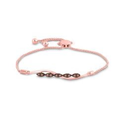 Womens Round Brown Diamond Bolo Bracelet 1/4 Cttw 10kt Rose Gold - REF-38Y9N
