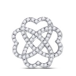 Womens Round Diamond Clover Heart Pendant 1/4 Cttw 10kt White Gold - REF-16K9Y