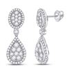 Image 1 : Womens Round Diamond Teardrop Dangle Earrings 7/8 Cttw 14kt White Gold - REF-65H5R