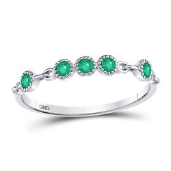 Womens Round Emerald Dot Stackable Band Ring 1/20 Cttw 10kt White Gold - REF-9N5F