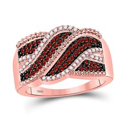 Womens Round Red Color Enhanced Diamond Crossover Band Ring 1/3 Cttw 10kt Rose Gold - REF-25M9H