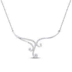Womens Round Diamond Swirl Curl Fashion Necklace 1/4 Cttw 10kt White Gold - REF-27A9M