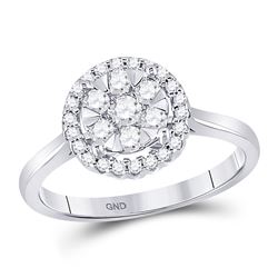 Womens Round Diamond Halo Flower Cluster Ring 1/2 Cttw 10kt White Gold - REF-38W9K