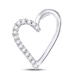 Womens Round Diamond Heart Pendant 1/10 Cttw 10kt White Gold - REF-6X5A