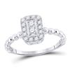 Image 1 : Womens Round Diamond Beaded Rectangle Cluster Ring 1/3 Cttw 10kt White Gold - REF-26N5F