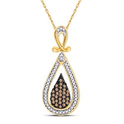 Womens Round Brown Diamond Teardrop Cluster Pendant 1/4 Cttw 10kt Yellow Gold - REF-16X9A