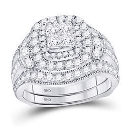Princess Diamond Milgrain Ring Guard Bridal Wedding Ring Set 2 Cttw 14kt White Gold - REF-164X5A