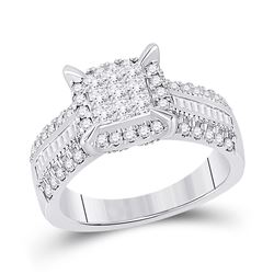 Womens Princess Diamond Square Cluster Ring 1 Cttw 14kt White Gold - REF-84Y9N
