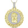 Image 1 : Mens Round Diamond Cuban Link Circle Jesus Face Pendant 1 Cttw 10kt Yellow Gold - REF-65W5K