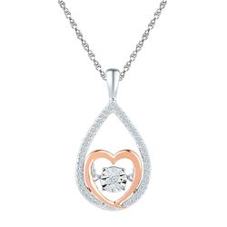 Womens Round Diamond Moving Twinkle Heart Pendant 1/8 Cttw 10kt Two-tone Gold - REF-14N9F