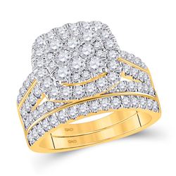 Round Diamond Square Bridal Wedding Ring Band Set 2 Cttw 14kt Yellow Gold - REF-137M9H