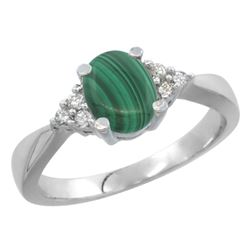 0.81 CTW Malachite & Diamond Ring 10K White Gold - REF-27W5F