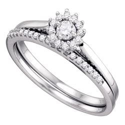 Round Diamond Halo Wedding Bridal Ring Set 1/4 Cttw 10k White Gold - REF-27R5X