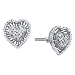 Womens Round Diamond Heart Cluster Earrings 1/3 Cttw 10kt White Gold - REF-21X5A
