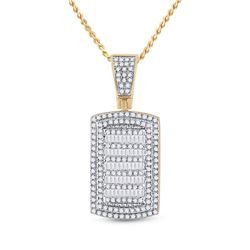Mens Round Diamond Dog Tag Charm Pendant 3/4 Cttw 10kt Yellow Gold - REF-41F9W