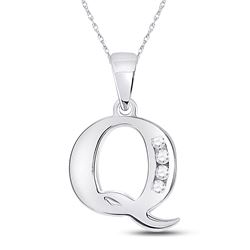 Womens Round Diamond Q Initial Letter Pendant 1/20 Cttw 10kt White Gold - REF-8M9H