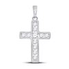 Image 1 : Womens Round Diamond Cross Pendant 1/2 Cttw 14kt White Gold - REF-32K5Y
