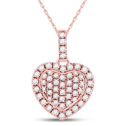 Womens Round Diamond Heart Pendant 1/4 Cttw 14kt Rose Gold - REF-14M5H