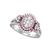 Image 1 : Womens Round Pink Diamond Oval Cluster Ring 1-1/4 Cttw 14kt White Gold - REF-109X5A