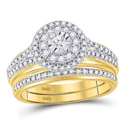 Round Diamond Bridal Wedding Ring Band Set 1/2 Cttw 14kt Yellow Gold - REF-71X9A