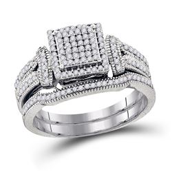 Diamond Cluster Bridal Wedding Ring Band Set 3/8 Cttw 10kt White Gold - REF-41K9Y