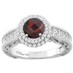 1.46 CTW Garnet & Diamond Ring 14K White Gold - REF-86Y6V