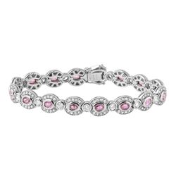 7.62 CTW Pink Sapphire & Diamond Bracelet 14K White Gold - REF-339Y2X