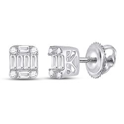 Womens Baguette Diamond Fashion Cluster Earrings 1/4 Cttw 14kt White Gold - REF-25M9H