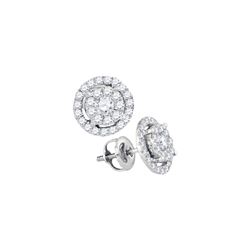 Womens Round Diamond Concentric Cluster Earrings 3/4 Cttw 14kt White Gold - REF-54K5Y