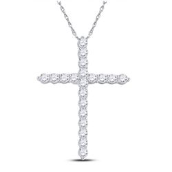 Womens Round Diamond Cross Pendant 1 Cttw 14kt White Gold - REF-54R5X