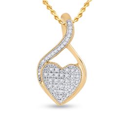 Womens Round Diamond Heart Pendant 1/10 Cttw 10kt Yellow Gold - REF-6X5A