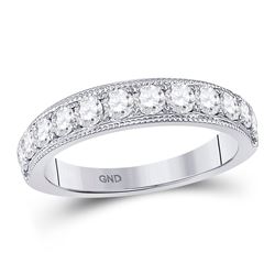 Womens Round Diamond Wedding Single Row Band 1 Cttw 14kt White Gold - REF-80H9R