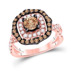 Round Brown Diamond Halo Bridal Wedding Engagement Ring 1-5/8 Cttw 14kt Rose Gold - REF-122X5A