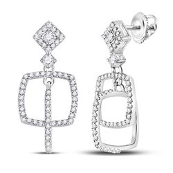 Womens Round Diamond Dangle Square Earrings 3/8 Cttw 10kt White Gold - REF-28Y5N