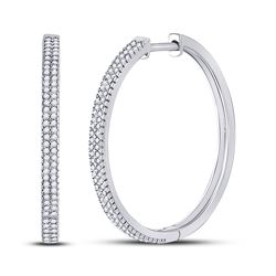 Womens Round Diamond Hoop Earrings 1/2 Cttw 10kt White Gold - REF-32K5Y