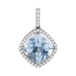 Womens Cushion Aquamarine Diamond Solitaire Pendant 2-1/5 Cttw 14kt White Gold - REF-71Y9N