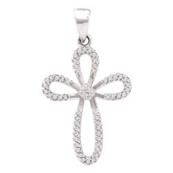 Womens Round Diamond Cross Pendant 1/5 Cttw 10kt White Gold - REF-8X5A