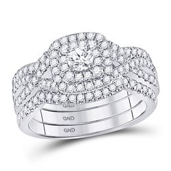 Round Diamond Bridal Wedding Ring Band Set 7/8 Cttw 14kt White Gold - REF-120W5K