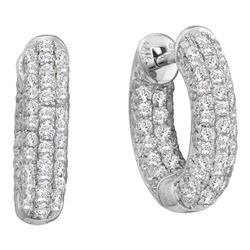 Womens Round Pave-set Diamond Dainty Huggie Hoop Earrings 3/4 Cttw 14kt White Gold - REF-60W9K