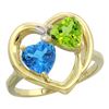 Image 1 : 2.61 CTW Diamond, Swiss Blue Topaz & Peridot Ring 10K Yellow Gold - REF-23H7M