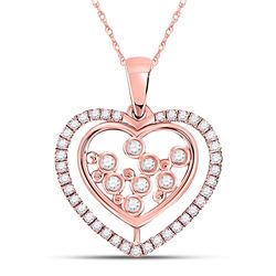 Womens Round Diamond Scattered Heart Pendant 1/4 Cttw 10kt Rose Gold - REF-18W5K