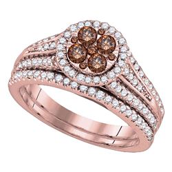 Womens Round Brown Diamond Bridal Wedding Ring Band Set 1 Cttw 14kt Rose Gold - REF-90K5Y